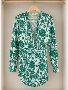 Rumer Small Green Floral Dress | Boho Botanical Long Sleeve Dress NWT
